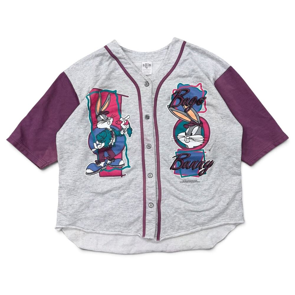 Vintage 1994 Bugs Bunny Baseball Jersey Sun Sportswear Large Looney Tunes L Fade